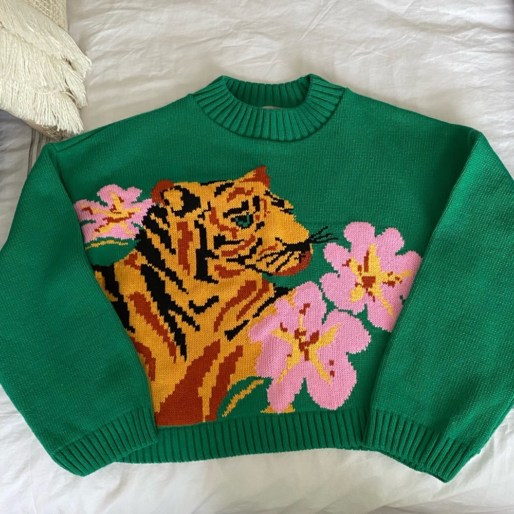 asos tiger printed crop sweater